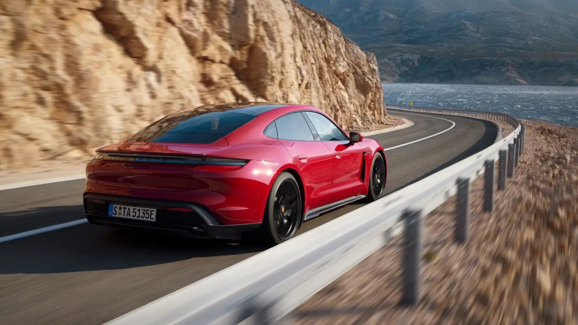 Porsche Taycan Turbo rear action shot